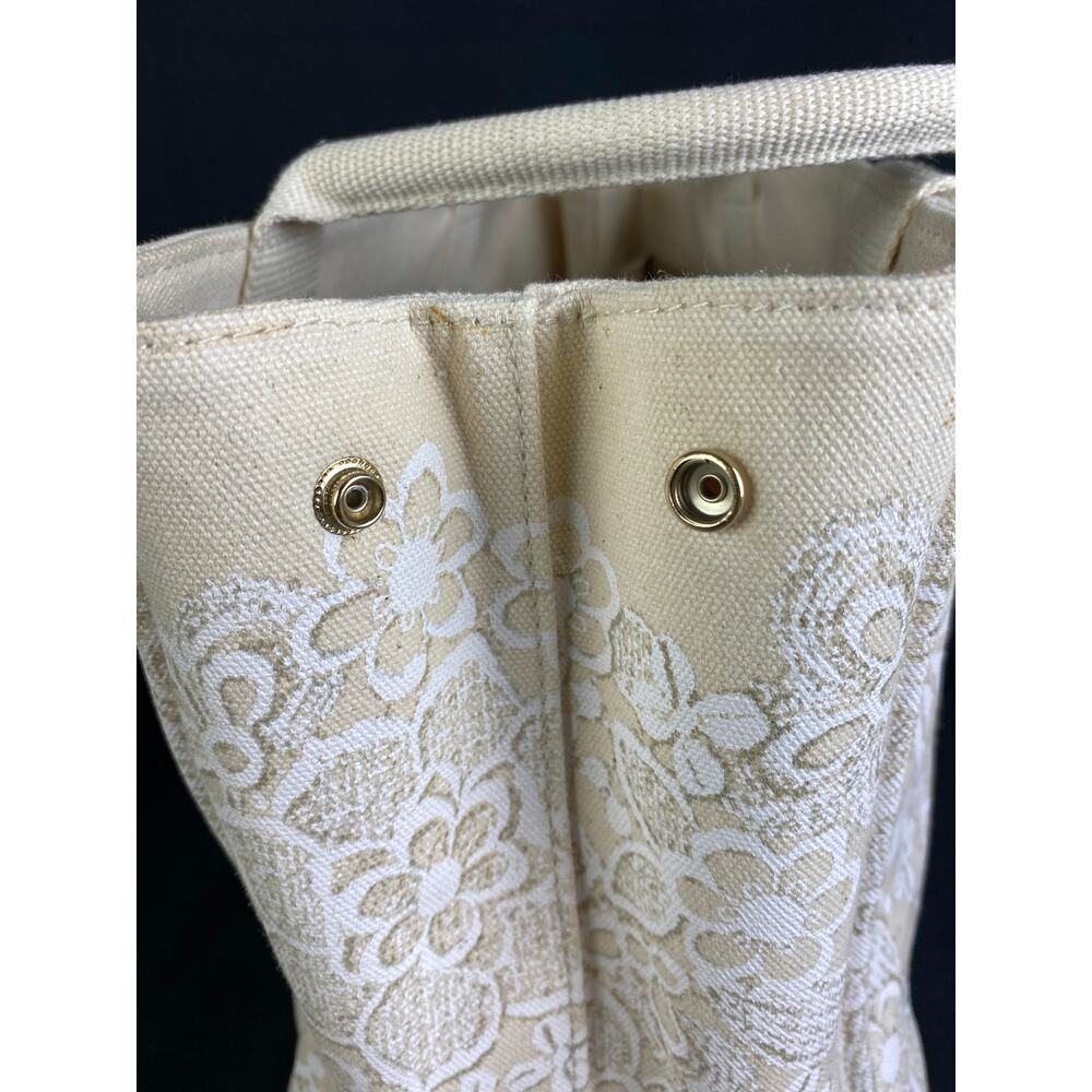 OSCAR DE LA RENTA Bag Ivory Floral Lace Canvas Tote Handbag Large - Picture 4 of 14